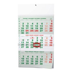 Kalendář Nástěnný kalendář - Tříměsíční - A3 (s mezinárodními svátky) - zelený